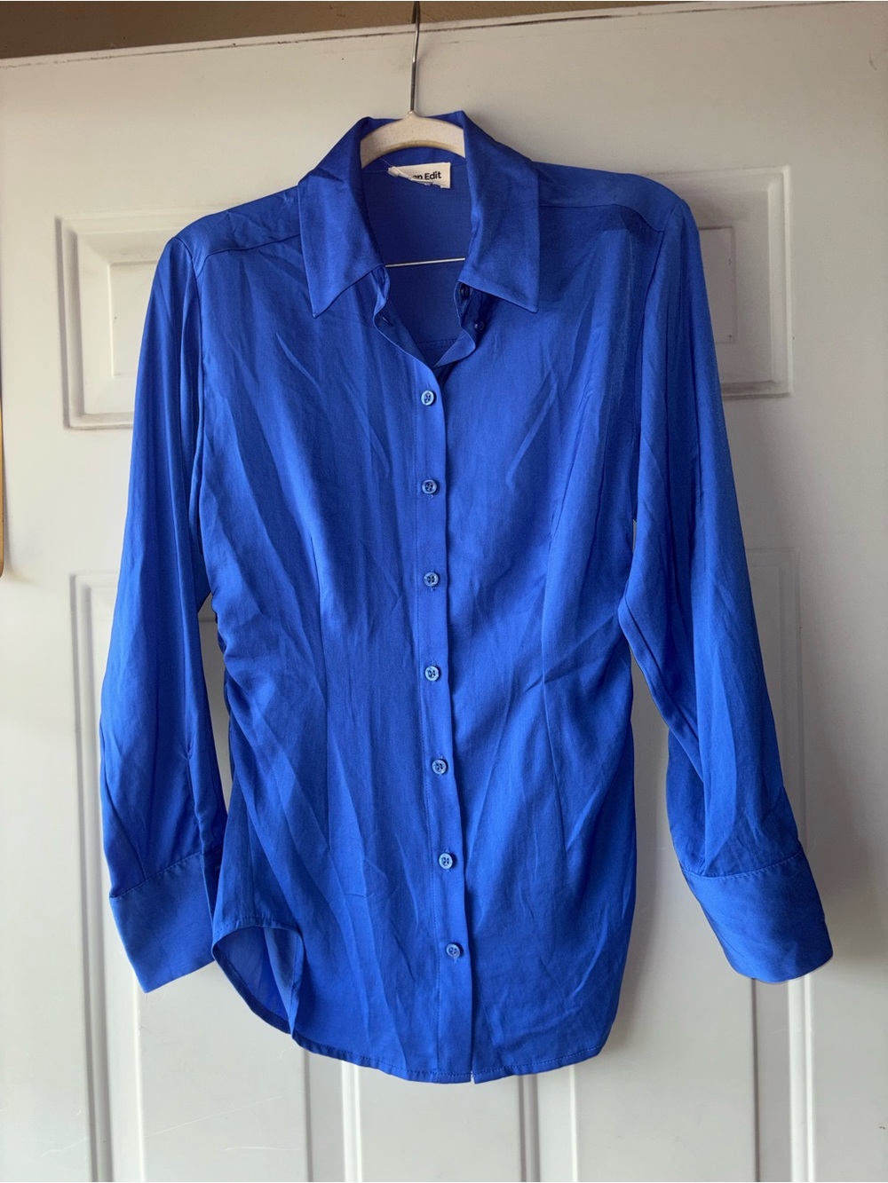 Open Edit blue fitted button-down shirt size XXS